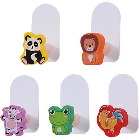 5 stk Barne Kleskroker Søte Kreative Trekkroker Dørkroker Veggkroker Selvklebende Kroker for Hengende Organizer Vegghenger