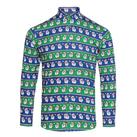Julhandel Herr Tryckt Julskjorta XL Tomte Blå/Grön Santa Blue/Green XL
