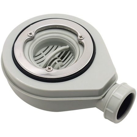 Slankt ekstra-fladt afløb til ekstra-flade brusebakker Ø90 med membran og kuppel i ABS, grå