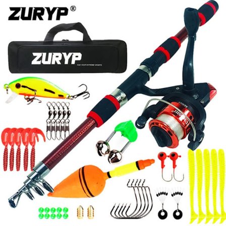 1,8M fiskestang komplette sett Fiskestangsnellesett RØDT