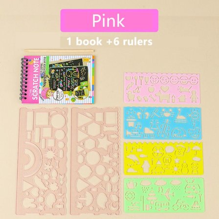 Scratch Paper Art Rainbow Scratch Notesbog PINK MED 6 LINEALER