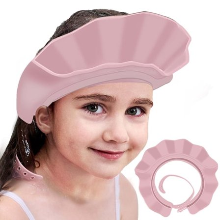 Justerbar silikone brusehætte til babyer og børn - Vandtæt hårbeskyttelse til badning og hårvask - Badehat til småbørn (Pink)