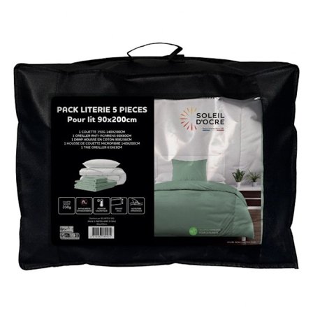 BOHEME vattengrönt 5-delat täcke och sängset för 90x200 cm säng, av Soleil d'ocre