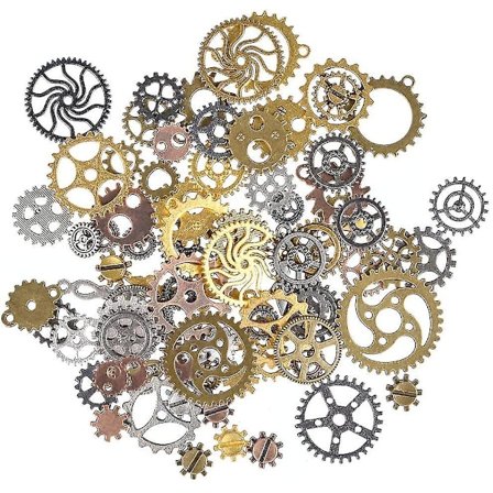 Korukellot 100 grammaa, lajitelma antiikkisia steampunk-vaihteita, viehätysvoimia, korujen valmistustarvikkeita ja askartelua varten, sekoitettuja 