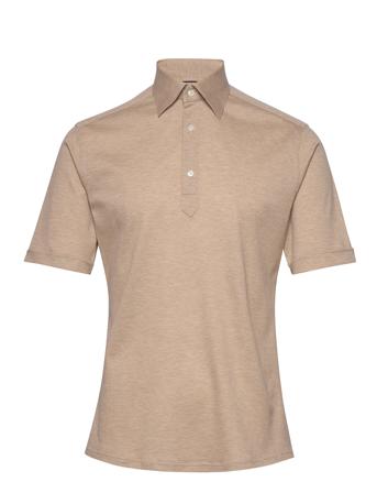 Men's Shirt: Casual Pique Polos Short-sleeved Beige Eton