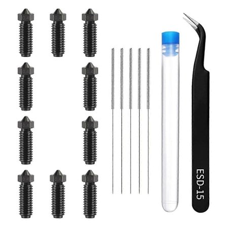 10 stk. Volcano herdet stål dysekit for - 3 3D-printer med rengjøringsnål og pinsett