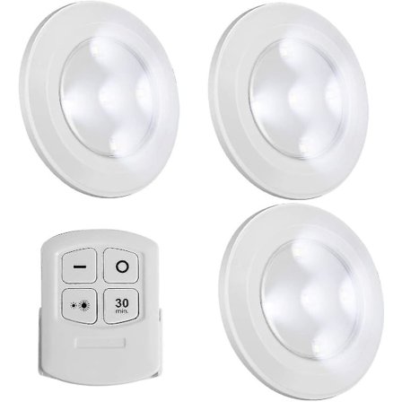Trådløse LED Puck-lys med fjernbetjening, batteridrevne lys til natlys under skab, dæmpbart skabslys, berøringslys, klæber op