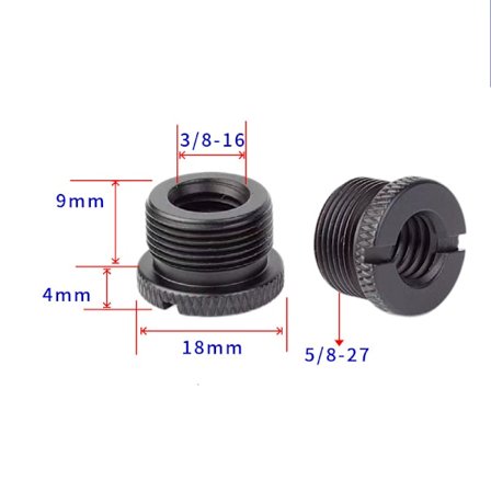 Stativhovedadapter 3/8" indvendigt gevind til 5/8" udvendigt gevind (sort) 5-pak 3/8-16