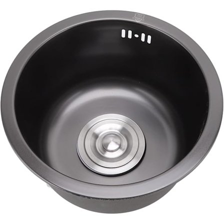Svart Vask, 11,8" Dobbelmontert, Rund Vask i Enkel Kum Dyp Vask