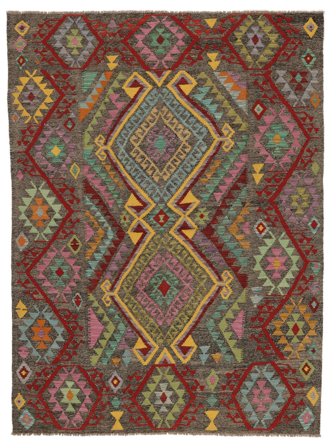 Handgeweven Kelim Afghan Old Style Vloerkleed 183X244 Bruin/Zwart