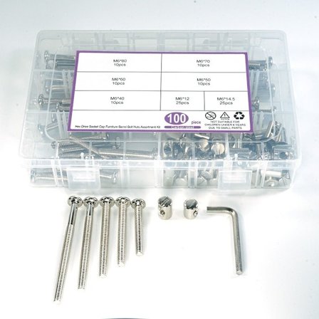 100 stk. Skruer for babyseng, sekskantdrift, skrue med sokkelhode