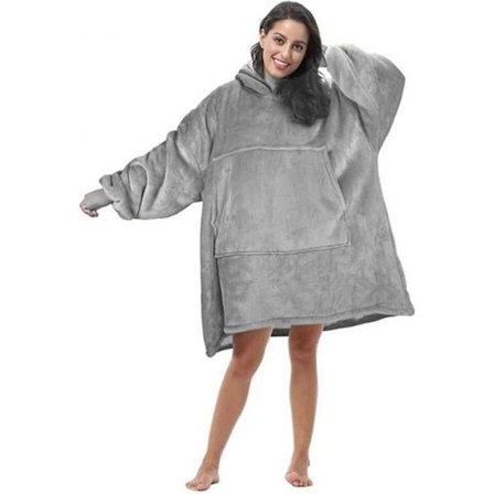 Grå versjon - Vinter oversized teppe med ermer dame fleece hettegenser varme sweatshirts stor TV-kjole