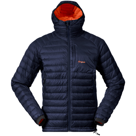 Bergans of Norway M's Vaagaa Light Down Jacket Hood Navy Blue/Alert Orange