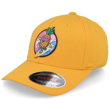 Kiddo Cap - Gul flexfit Keps - Kids Pineapple Surfer Summer Yellow Flexfit @ Hatstore