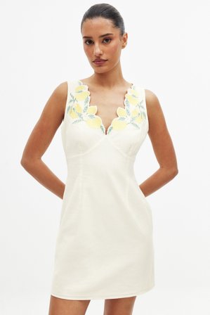 Handpicked x NA-KD Minikleid mit Stickerei am Ausschnitt - Leinenkleider - OffWeiß - EU 40