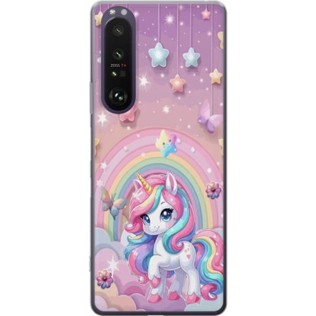Kompatibelt Mobildeksel til Sony Xperia 1 III Magisk enhjørning med regnbue manke, stjerner og sommerfugler mot en pastellhimmel med skyer