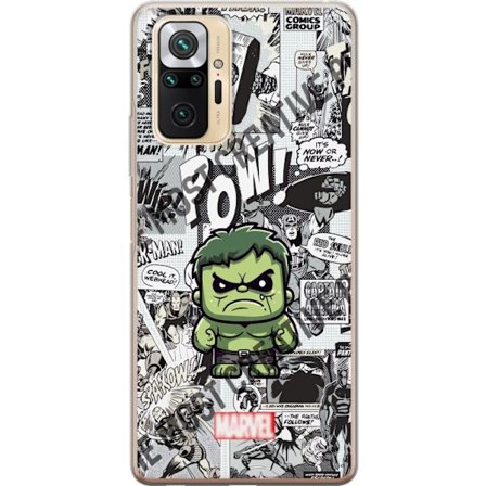 Yhteensopiva Puhelinkuori Xiaomi Xiaomi Redmi Note 10 Pro Marvel Hulk chibi -suunnittelu sarjakuvataustalla voimakas supersankari motiivi täydellinen