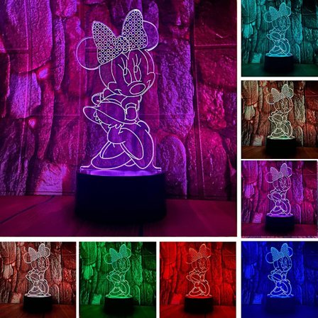Anime Figur Charmerende Mickey Minnie Mus Mus 3D LED Optisk Illusion Dekoration Bordlampe 16 Farver Fjernbetjening Visuel Søvn N