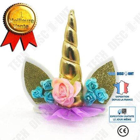 Kakun koristelu - TD - Yksisarvisen sarvi - Kultakangas - 10x14 cm - Lasten syntymäpäivä