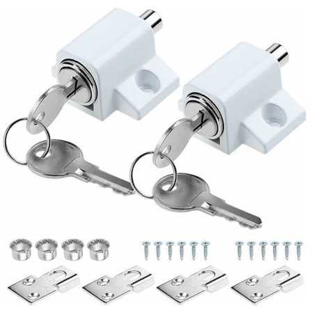 2 x Vita Skjutbara Altandörrlås med Fast Bult - Fönstersäkerhetslås