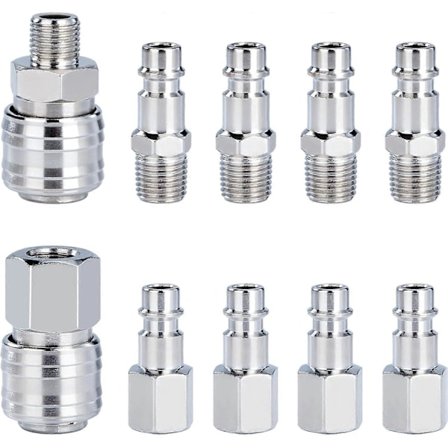 Kompressorkobling 1/4" BSP Hurtigkobling Trykkluftslangekoblinger Kompressor Pneumatisk Dyse Hann Hunn 10 Stykker