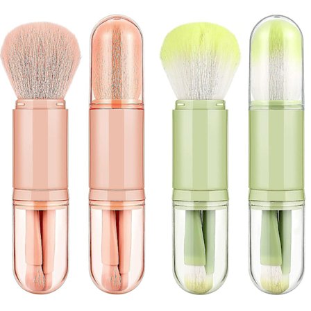 2-delt lite sminkebørste-sett 4 i 1 sminkebørste bærbar reiseleppebørste foundationblandingspulverbørste sammenleggbar mini ansiktskosmetikksminke