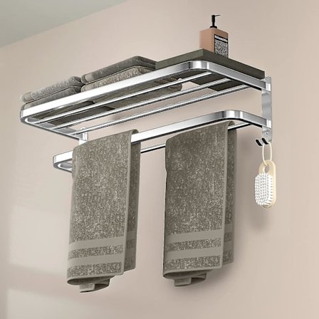 Baderom Håndklehylle Håndkleskinne med Dobbel Håndkleskinne Veggmontert Holder med Kroker Rustfritt Stål Hotell Baderomshylle 24 Tommer - Høy Kvalitet