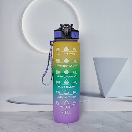 1000ml Vattenflaska med Sugrör, Bärhandtag, Bred Öppning, BPA-fri, Perfekt för Gym, Arbete, Skola och Kontor