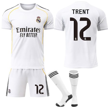 Hot 2025 2025-2026 Real Madrid Hjemme Barn Voksen Ny Fotballdrakt Nr. 12 TRENT