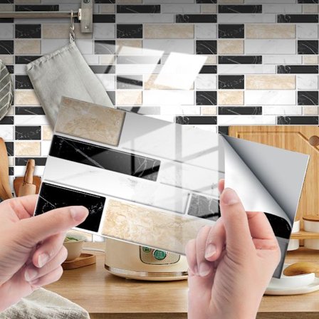 24 stycken självhäftande mosaik 10x20cm - Gul Svart, Kök Badrum Biblioteksdekaler