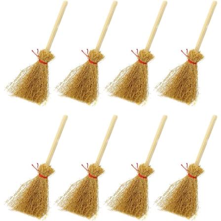 20 STK Miniature kunstige mini halmkoste med røde snore Halloween halmhåndværk dekoration hekse tilbehør til kostume cosplay fest
