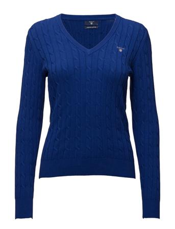 Stretch Cotton Cable V-Neck Villapaita Sininen GANT