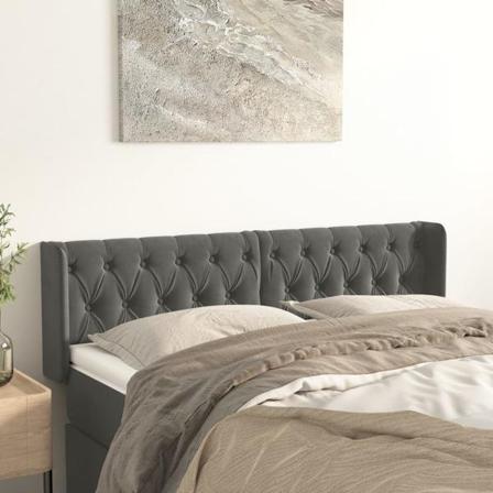 Vidaxl Huvudgavel Med Kanter Mörkgrå 163x16x78/88 Cm Sammet Grå