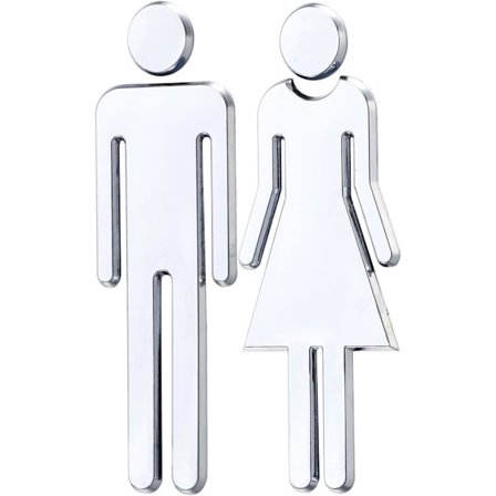 1 par toilet WC klistermærke aftageligt 3D spejl vinyl kunst væg klistermærke mænd kvinder væg kunst klistermærker til bar skole (sølv)