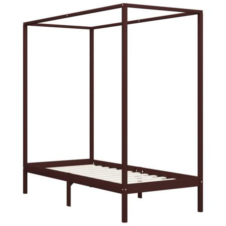 Vidaxl Sängram Himmelsäng Mörkbrun Massiv Furu 100x200 Cm Brun