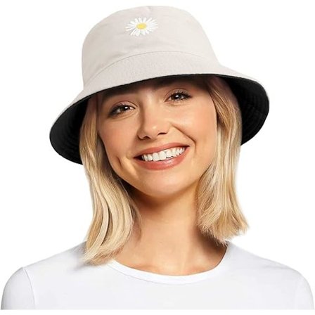 Hattar Dam - Daisy Broderi Bucket Hatt Dam Sommar Fiskehatt Vändbar Bomull Bucket Solhattar Vikbar Dubbelsidig Hatt