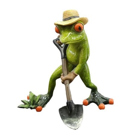 Trädgårdsgroda Figur Hållande Spade Grön Groda Hartsstaty Bonde Djurskulptur Hemmakontor Skrivbordsdekoration Inomhus Utomhus Trädgårdsprydnad