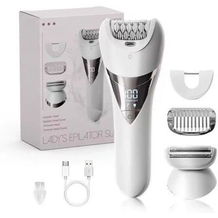 2025 Siste Modell Elektrisk Dame Epilator, 2i1 for Ansikt, Hake, Arm, Ben, Armhule, Bikini Trimmer, Barbering & Epilering, Bredt Hode for Rask 