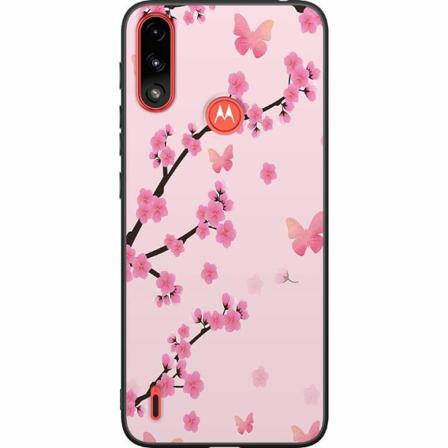 Motorola Moto E7i Power Svart Skal Blommor