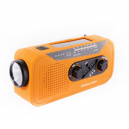 Nödsoldriven radio med handvev, 2000mAh batteri, 3,5 mm hörlursuttag med ficklampa och SOS Orange