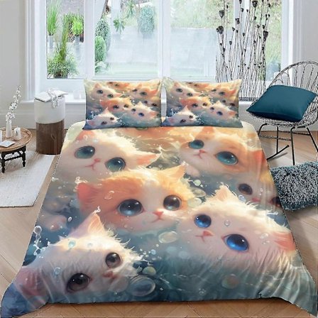 Sött Kattunge Täcke Set Mjuk Mikrofiber Sängkläder för Barn Tonåringar Vuxna Dubbel