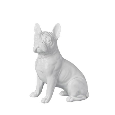 Hvid harpiksfigur af hund, blank finish, 19,2x10,8x24,6 cm