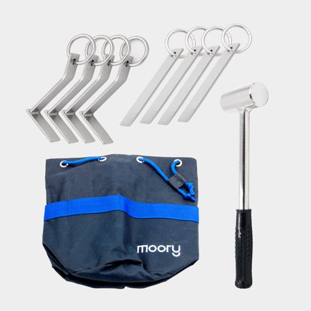 Set de piquets d’amarrage Moory Stora, droits & inclinés, acier inoxydable