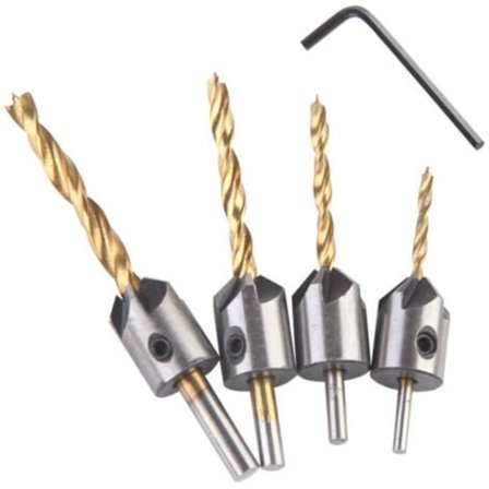 3-6mm(4stk) trespir med senk, stål høyhastighets trespir kjegle tresenk med sekskantnøkkel brotsj avfasing verktøy