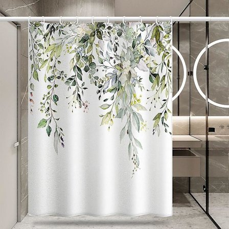 Duschdraperi Grön Blads Blommönster Rosa Duschdraperi Mögelresistent Vattentät Polyestertyg Tvättad Opak Badrumsdraperi