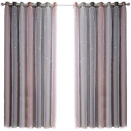 Mörkläggningsgardiner med dubbla lager och ihåliga ränder 134x270cm Grön