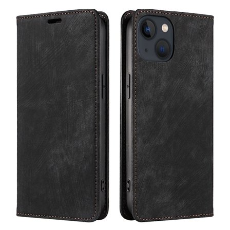 Svart, iPhone 15 PRO MAX Fodral Äkta Läder Plånboksfodral Skyddande Skal