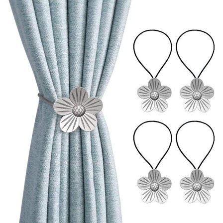 Sæt med 4 vintage magnetiske gardinholdere i harpiks med blomster til hjemmet