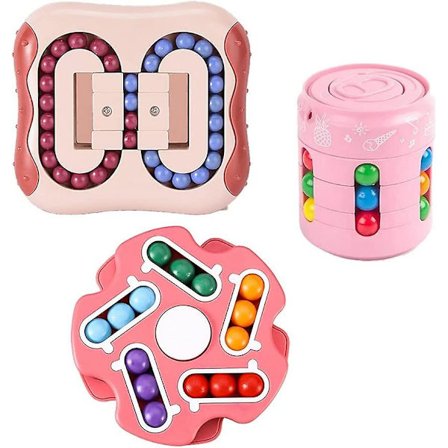 Roterande Magiska Bönor Stressreducerande Fidget Spinners Magisk Kub, Fingertoppsleksaker Tre-delad Set För Barn Tonåringar & Vuxna (rosa)