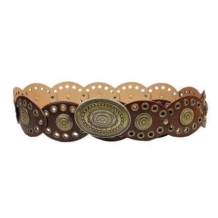 Bredt vestligt cowboybælte til kvinder med skivedekoration, en retro cowgirl-stil, kan kombineres med jeans, kjoler og nederdele.